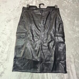 Gap Denim Womens Black Faux Leather Cargo Midi Skirt Size 10/30 Utility Pocket